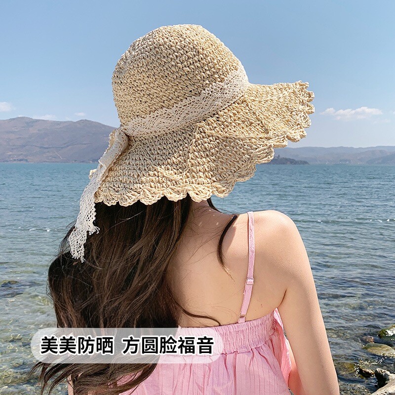 夏季法式蕾丝渔夫防晒帽显脸小
