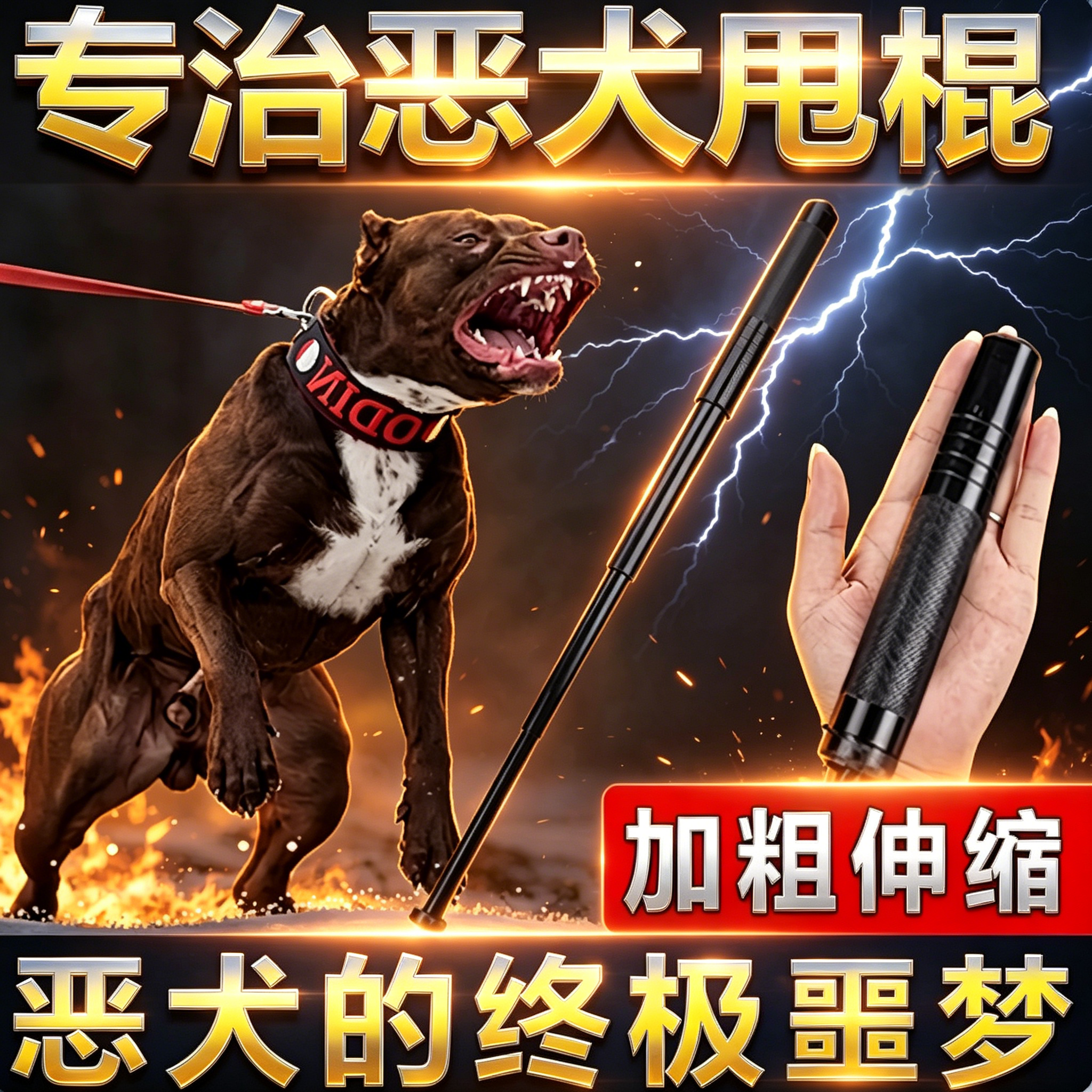 便携伸缩加粗防狼破窗驱狗甩棍