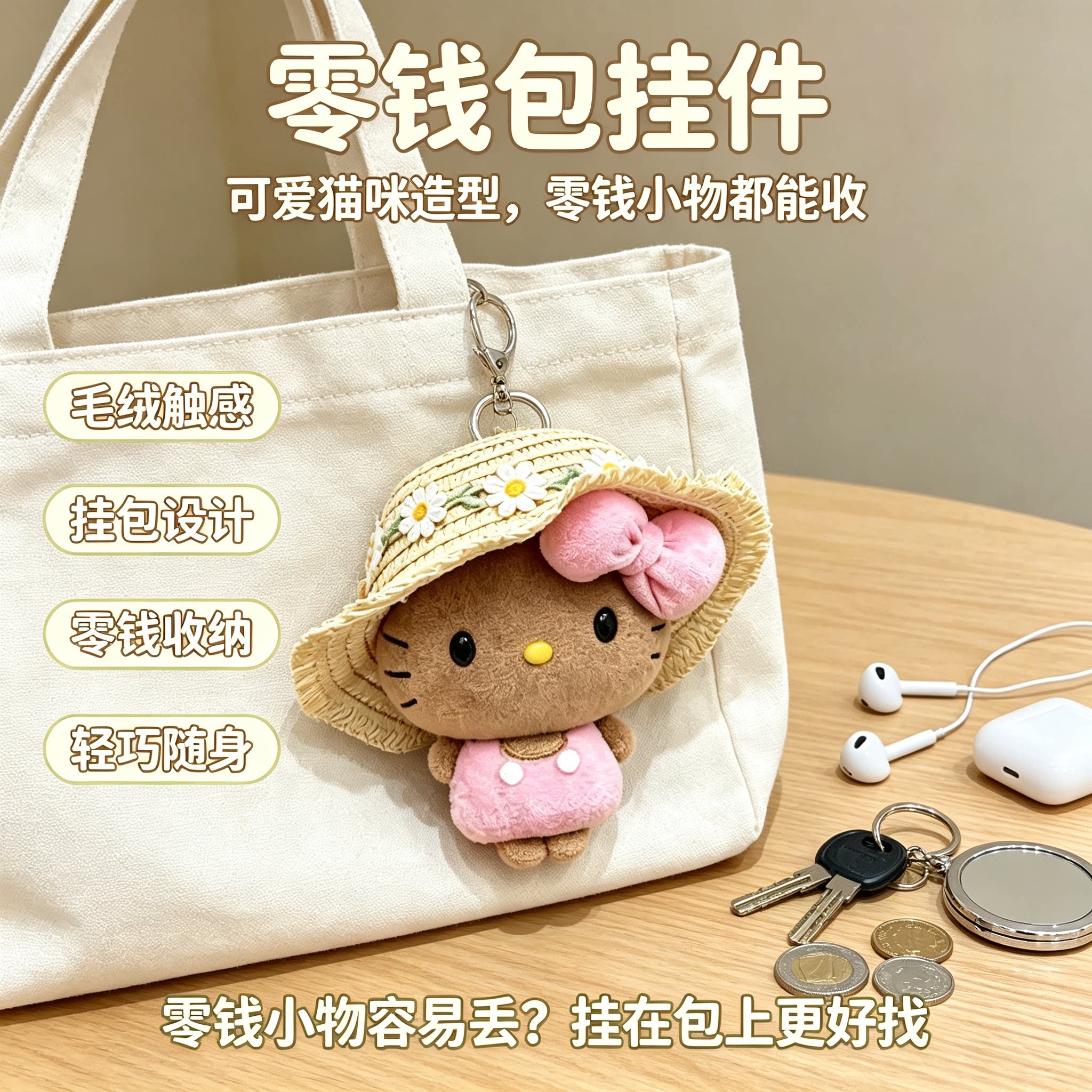 可爱黑皮KT毛绒零钱包挂件