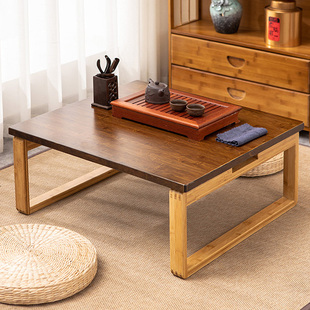 榻榻米茶桌方桌子家用炕桌炕几实木坐地矮桌 可折叠飘窗小茶几日式