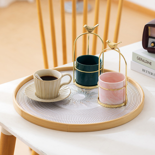 圆形茶盘轻奢现代高级感茶托盘小型家用茶具水杯子放置盘2024新款