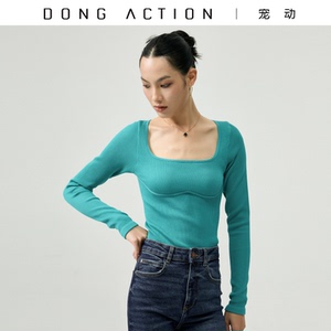DongAction宠动 早秋新款2023方领拼接小众设计打底长袖连体衣女