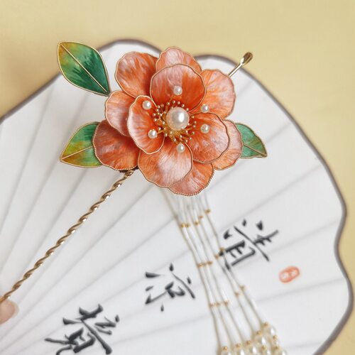 手工非遗蚕丝线绒花掐丝桃花流苏发簪复古旗袍汉服古风簪子发饰品