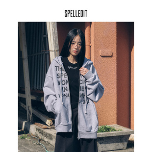 休闲宽松字母外套女 Typography拉链帽衫 新款 SPELLEDIT2024春季