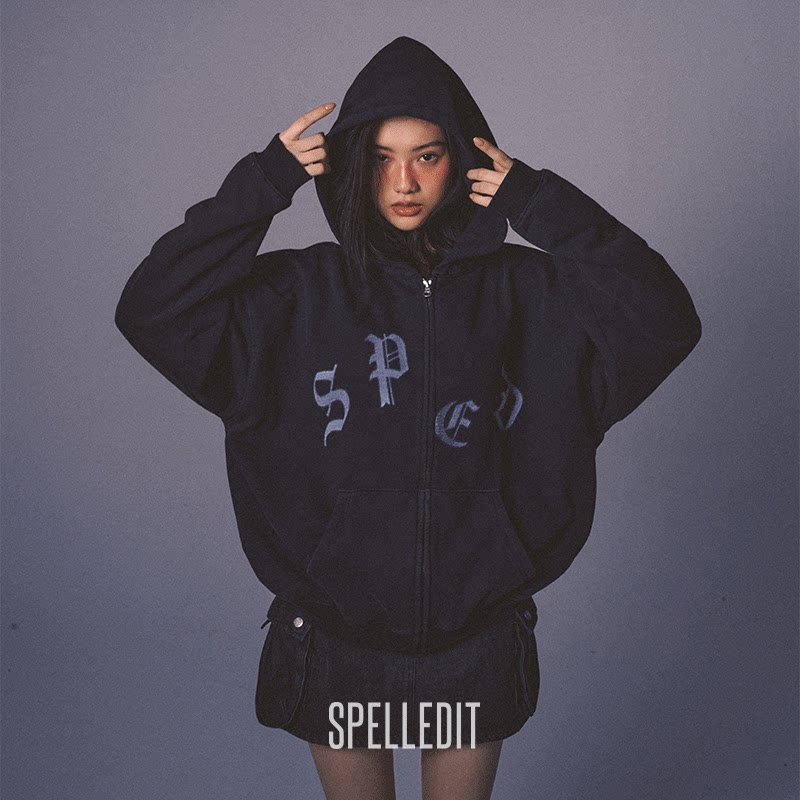 SPELLEDIT2026秋季新品SPED拉链帽衫宽松时尚运动风卫衣外套女