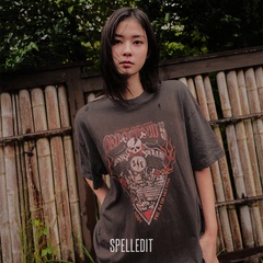 SPELLEDIT2025年冬季新品火焰骨纹T恤韩版休闲女装宽松打底上衣