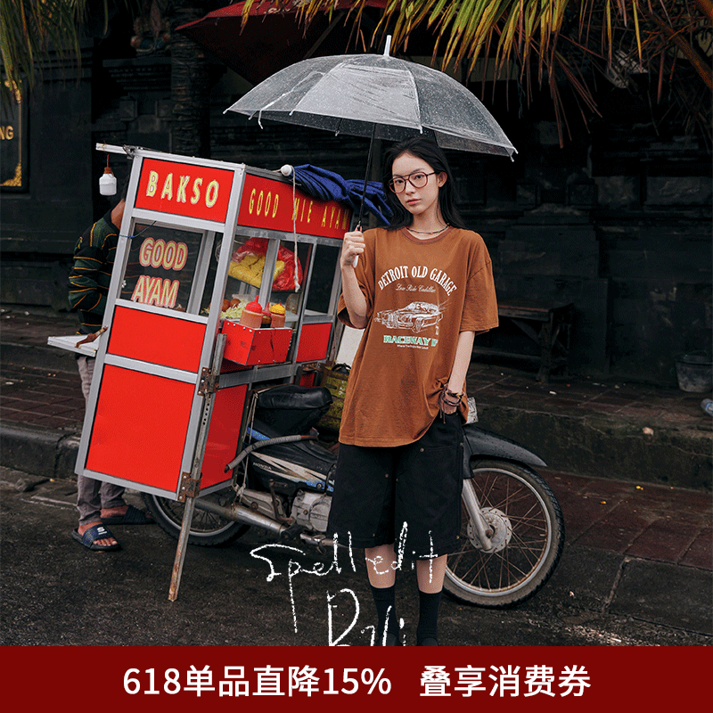 SPELLEDIT2026春季新品复古车库T恤街头时尚印花宽松短袖上衣女