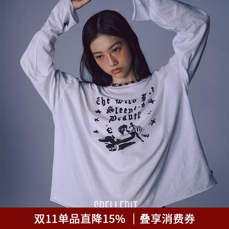 SPELLEDIT2026秋季新品睡美人长袖T恤宽松圆领长袖上衣休闲风女装