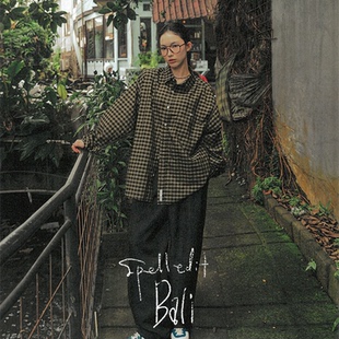 高质复古风格 SPELLEDIT2026年春季 长袖 复古格纹衬衫 子上衣女 新品