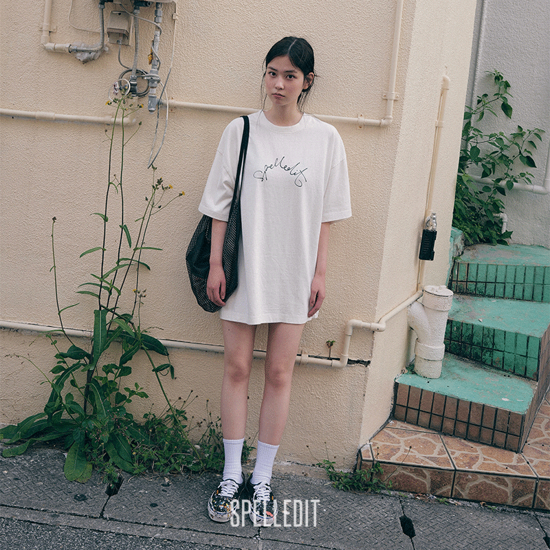 SPELLEDIT2026夏季新品圆标短袖连衣裙韩版字母印花宽松裙子女
