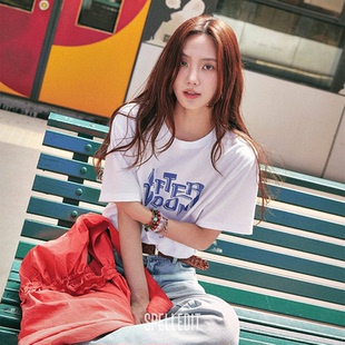 SPELLEDIT2025秋季 棉上衣女 新品 午后时光T恤复古字母印花宽松短袖