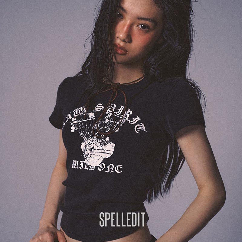 SPELLEDIT2026秋季新品工具修身T恤复古印花显瘦休闲短袖上衣女