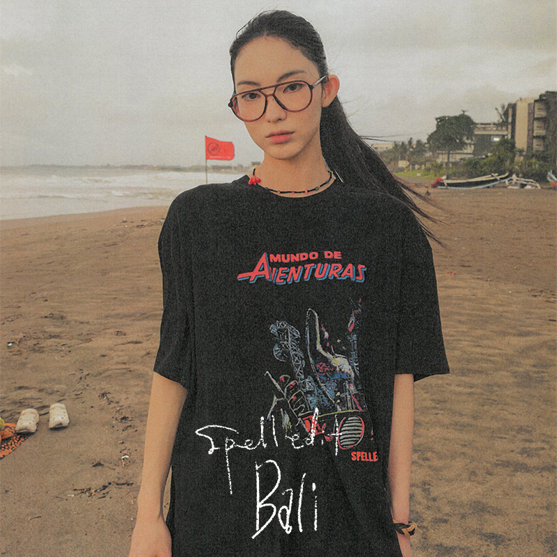 SPELLEDIT2026年春季新品冒险世界T恤印花休闲简约宽松上衣短袖女