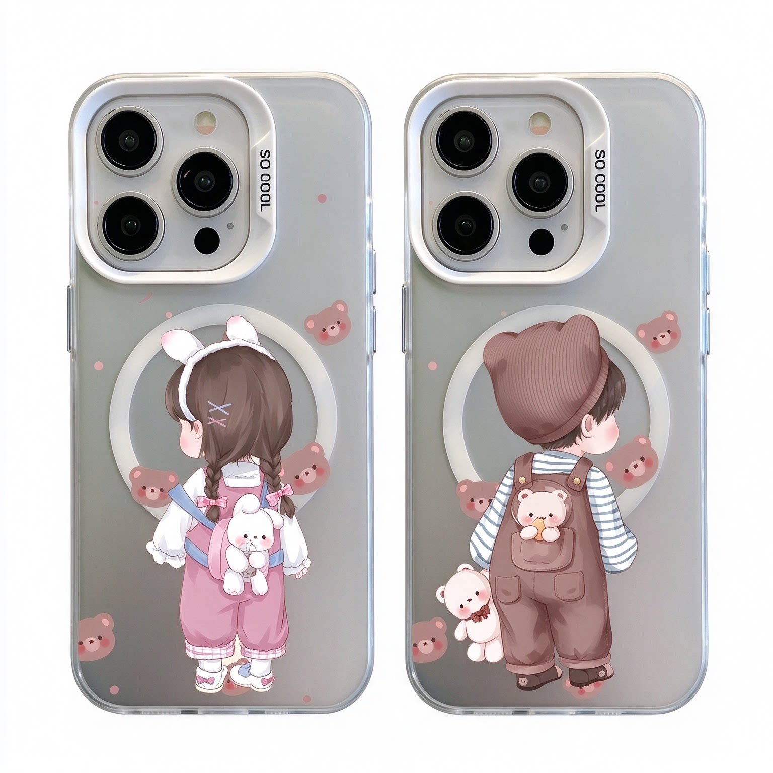 手机壳磁吸磨砂情侣背影背带裤小熊可爱适用苹果iPhone18/17/16/15ProMax女生闺蜜情侣款防摔软壳硬VIVOPPO