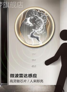 网红LED灯光形装饰画景麋鹿人体感应灯客厅走廊过道挂画背墙现圆