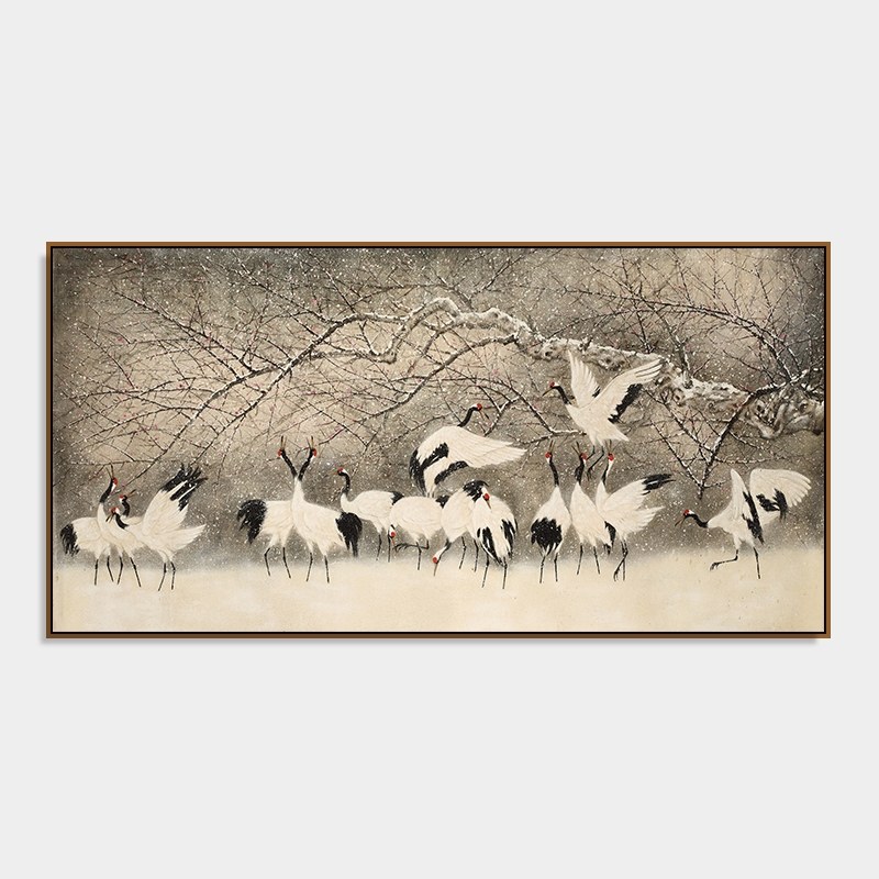 国画瑞鹤图松鹤延年挂画新中式客厅中堂装饰画仙鹤定做茶室背景墙