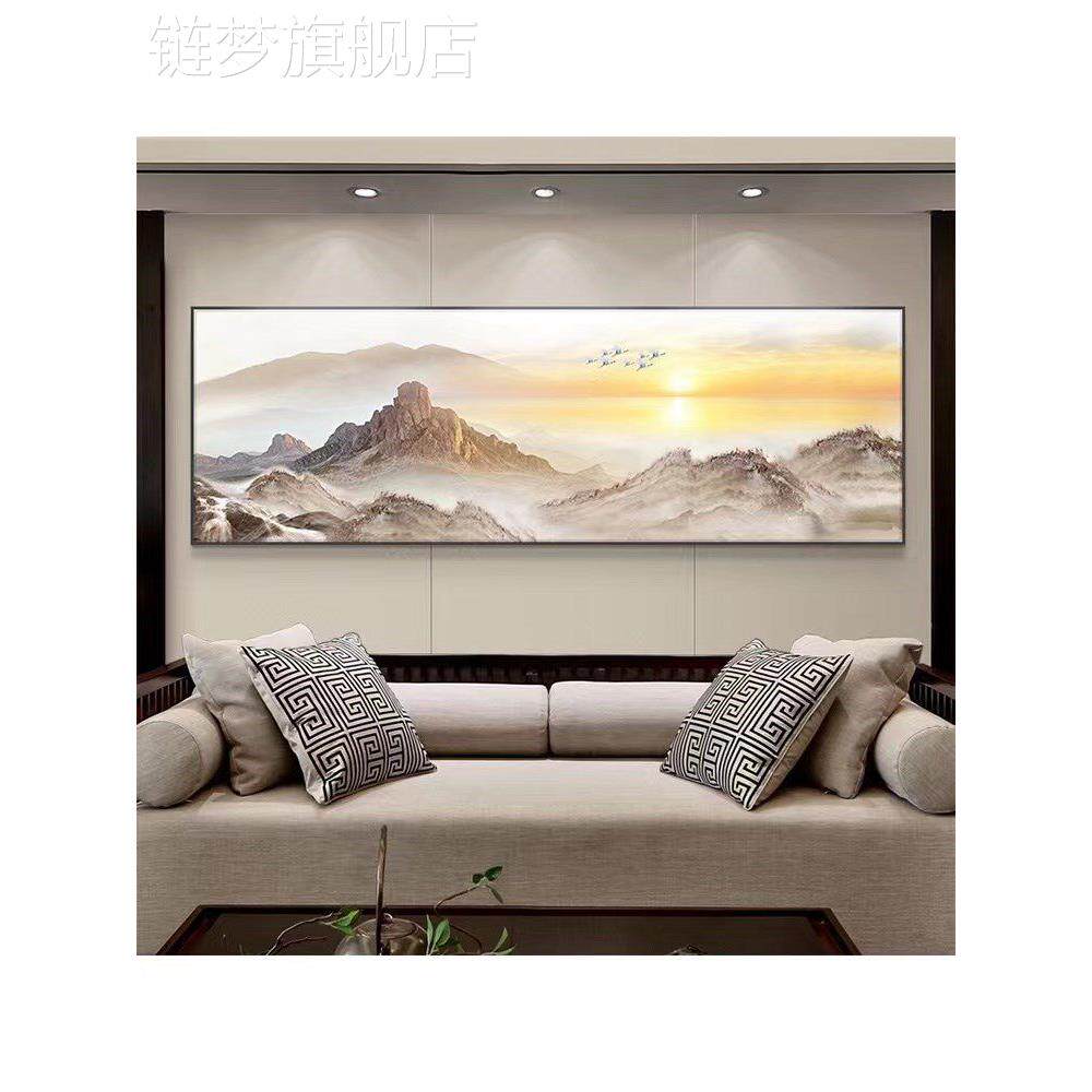 网红手新式客厅装饰办画山水象风中景壁画沙发公抽室背绘景墙挂画