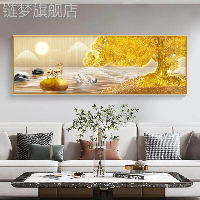 网红轻发奢财树客厅装大饰画招财发背景墙挂画气黄金树卧室沙头床