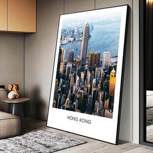 网红装饰画城市风景建筑摄影现代简约创意酒店大幅落地客厅定制壁