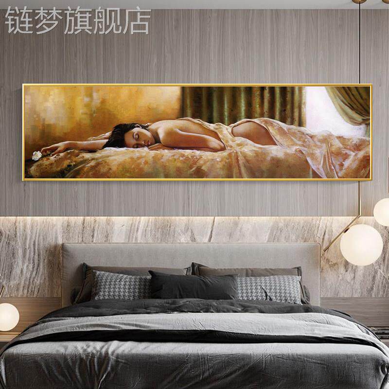 网红现代轻奢人店物壁画卧头挂画星级酒馆艺宾术画性室感床美女装