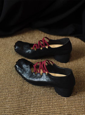敦绿岛·挚爱｜Beloved粗跟绑带芭蕾舞鞋法式中跟猪鼻玛丽珍单鞋