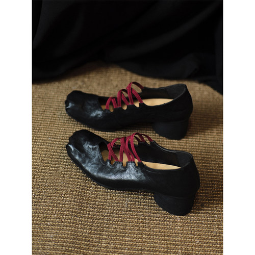 敦绿岛·挚爱｜Beloved粗跟绑带芭蕾舞鞋法式中跟猪鼻玛丽珍单鞋