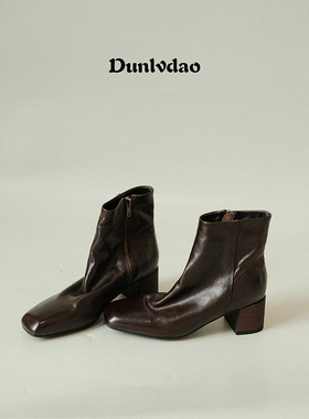 敦绿岛·金融人｜Financial 法式通勤方头粗跟高跟秋冬短靴