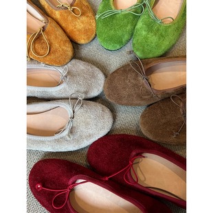 敦绿岛·花园芭蕾｜软绵绵的薄底蝴蝶结羊皮芭蕾圆头软底平底鞋