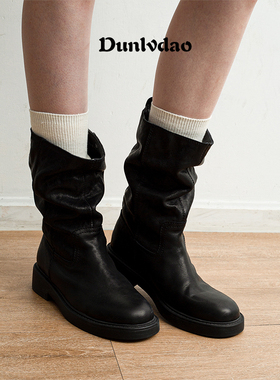 敦绿岛· 比野系列2号｜松松垮垮特别爱马皮骑士靴圆头中跟中筒靴