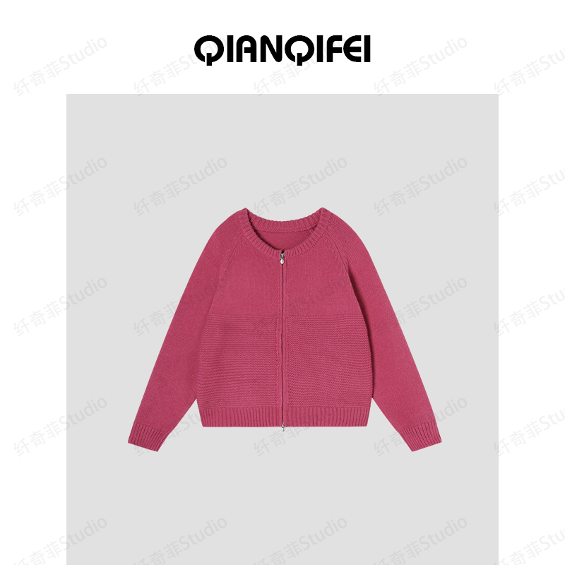 10-15H  新款韩版学院风圆领拉链毛衣开衫 81075-0813