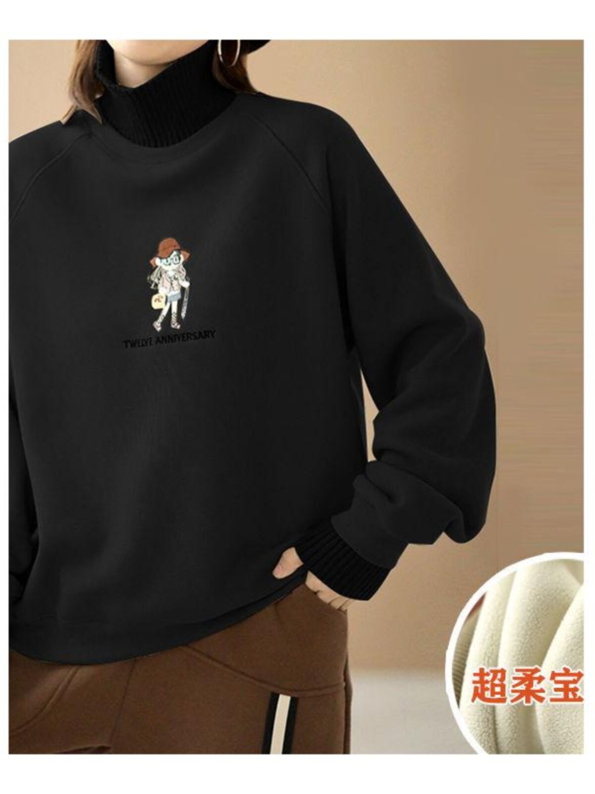 [COTTON] VELVET THICKENED TURTLENECK SWEATSHIRT WOMENS WINTER NEW KOREAN VERSION LOOSE HEAVY INDUSTRY EMBROIDERY CASUAL TOP TRENDY