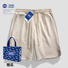 NASA官方麂皮绒短裤潮牌直筒裤子夏季新款美式复古运动休闲五分裤