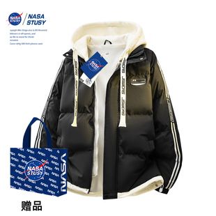 NASA STUSY美式2025冬季加厚保暖假两件棉衣男款棉袄羽绒棉服外套