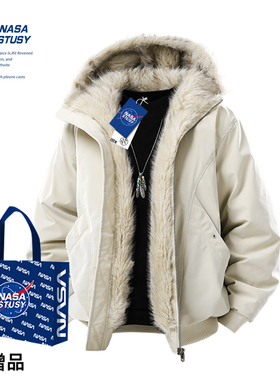 NASA STUSY美式2025冬季男款棉衣加厚保暖棉袄座山雕羽绒棉服外套