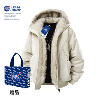 NASA STUSY美式2025冬季男款棉衣加厚保暖棉袄座山雕羽绒棉服外套