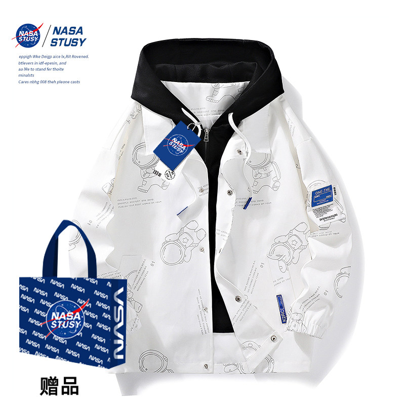 NASA STUSY美式复古2026春秋装新款男款假两件工装夹克高级感外套