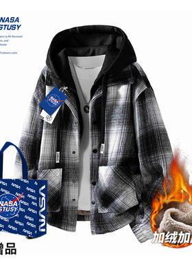 NASA STUSY美式复古2026秋冬装新款男假两件工装夹克加绒加厚外套
