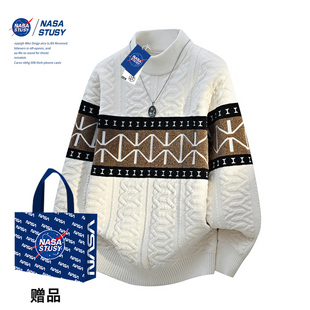 NASA STUSY美式高街2025新款秋冬装男款针织衫情侣宽松半高领毛衣