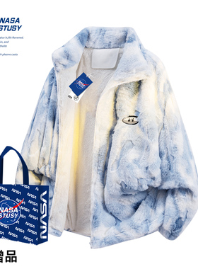 NASA STUSY美式2025冬季加厚加绒羊羔绒棉衣男款棉袄羽绒棉服外套