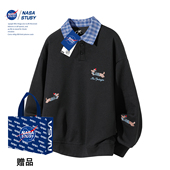 情侣潮牌衬衫 NASA 领假两件卫衣 春秋装 男款 STUSY美式 高街2026新款