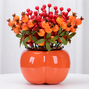 特大柿子石榴花瓶祝福摆件新家客厅玄关招财插花仿真花装饰摆设件