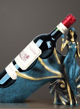 欧式仿古蓝色美女酒架客厅书房装饰品厨房酒柜饰品树脂工艺品摆件