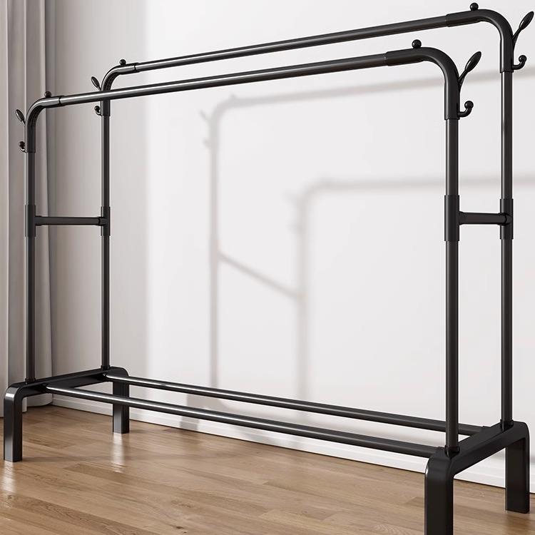衣帽架卧室简易室内家用挂衣架子阳台双杆式晾衣架落地衣服收纳架