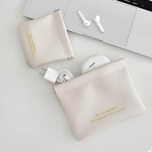 ins化妆包自动闭合便携airpods保护套迷你包杂物口红收纳包PU小包