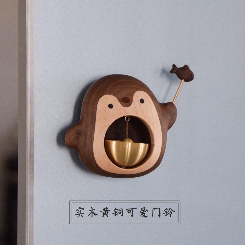 实木黄铜铃铛可爱门铃实木装饰挂件铃铛家居风铃开门响铃装饰礼物