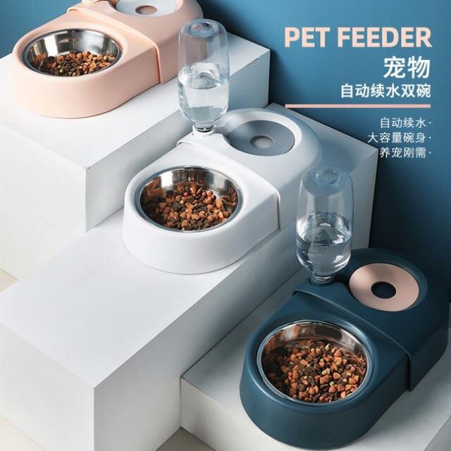 不湿嘴猫碗自动饮水双碗猫咪饭碗碗防打翻狗食盆狗狗喝Z水碗宠物