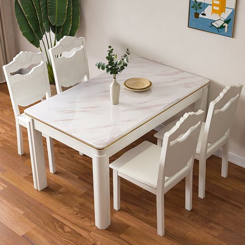 大理石餐桌d椅组合现代简约实木餐桌家用小户型长方形吃饭桌子岩
