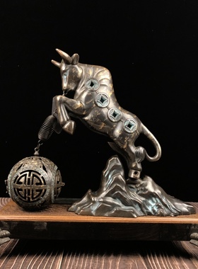 纯铜金钱牛烤鸭炉摆件生肖牛旺市牛薰香炉香薰球炉招财家居供奉礼