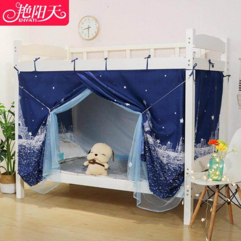 免安装宿舍蚊帐上铺大学公主风印花上下寝室加厚单人坐床挂钩纱账