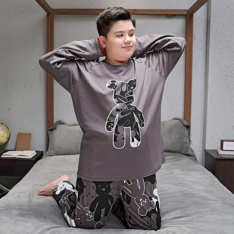 男童睡衣春秋胖童加肥加大纯棉薄款秋衣长袖儿童青少年大童家居服